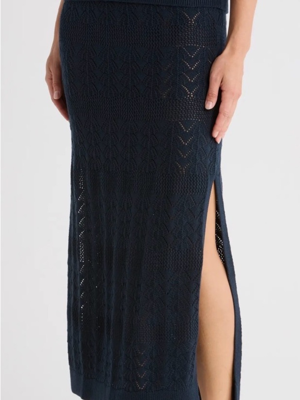 Splendid Navy Knit Maxi Skirt with Side Slit